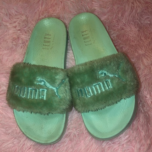 FENTY PUMA FUR TURQUOISE SLIDES - Picture 2 of 2
